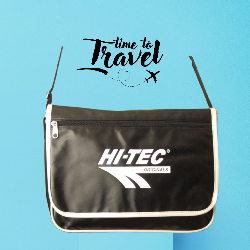 Hi-tec retro messenger travel school bag with velcro flap and front zipped pocket.
