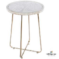 Tree pattern accent table white/champagne
